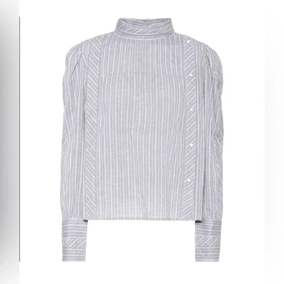 Isabel Marant Etoile Grey Striped Mock Neck Blouse - Picture 2 of 7